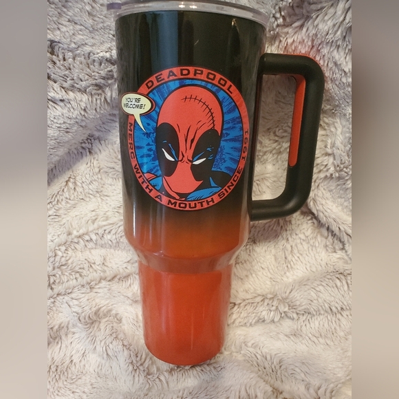 Marvel Deadpool Stainless Steel Tumbler W/ Handle 40 Oz Merc W/ A Mouth Since 91 - Picture 1 of 5